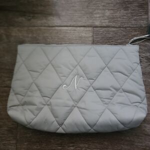Quilted Gray Cosmetic Pouch with Monogram 'N'